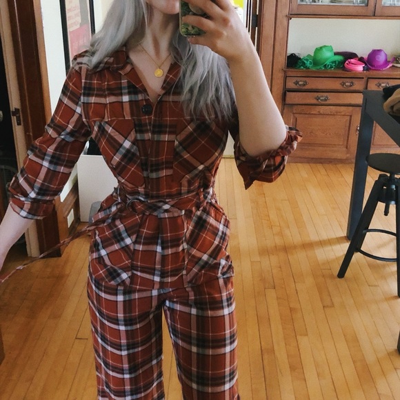 Free people Belted Plaid Jumpsuit - Burnt Orange - Picture 4 of 6